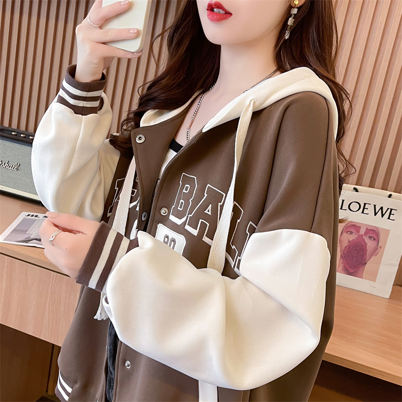 小个子撞色加绒棒球服外套女
