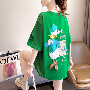 速发设计感小众t恤夏装韩版宽松码大款长中下衣失踪破洞上衣服