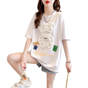 小个子设计感小众短袖t恤女夏装韩版宽松大码中长款半袖上衣服潮