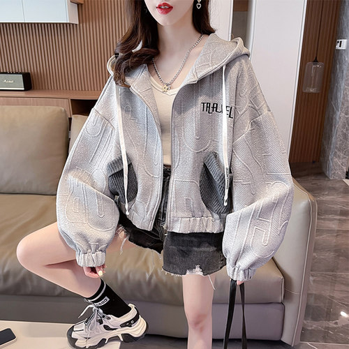 薄款宽松慵懒风提花卫衣女