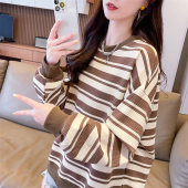条纹卫衣女2024新款 慵懒风薄款 春秋季 宽松大码 上衣外套 韩版 早秋装