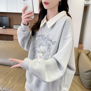 polo领学生卫衣女春秋韩版宽松薄款大码慵懒学院风初中生上衣外套