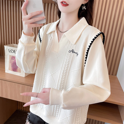 加绒加厚宽松小个子刺绣卫衣女