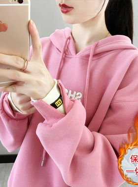 连帽卫衣女秋冬季韩版宽松bf慵懒风ins加绒加厚带帽小个子外套潮
