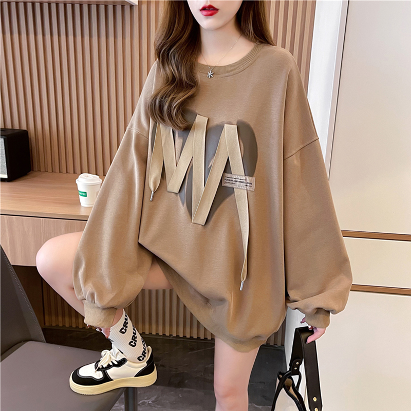 加绒加厚宽松慵懒风刺绣卫衣女