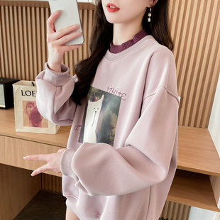 半高领卫衣女2024新款秋冬韩版宽松加绒加厚初中生小个子上衣外套