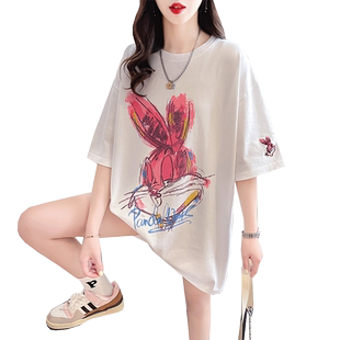 小众设计感短袖t恤女夏季韩版宽松大码女装中长款下衣失踪上衣服