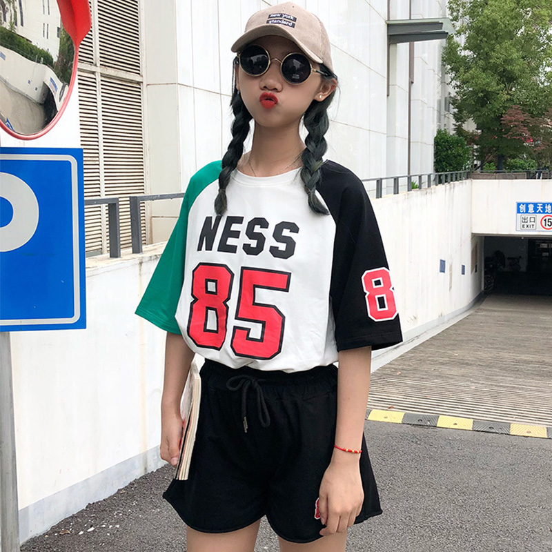 夏装韩版宽松网红复古港味原宿bf风短裤两件套休闲学生运动服套装