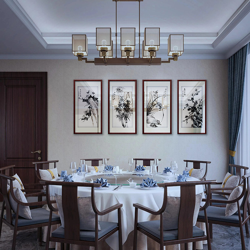 梅兰竹菊四条屏花鸟挂画中式客厅沙发餐厅背景墙四联手绘国画