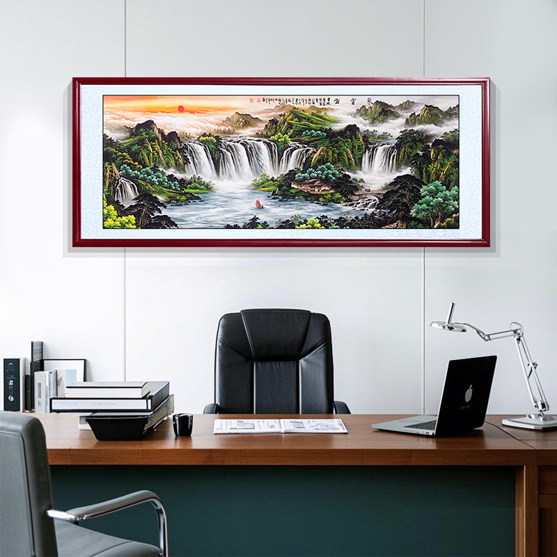 源远流长山水画聚宝盆客厅装饰画靠山西墙国画办公室背景墙壁挂画_虎窝淘