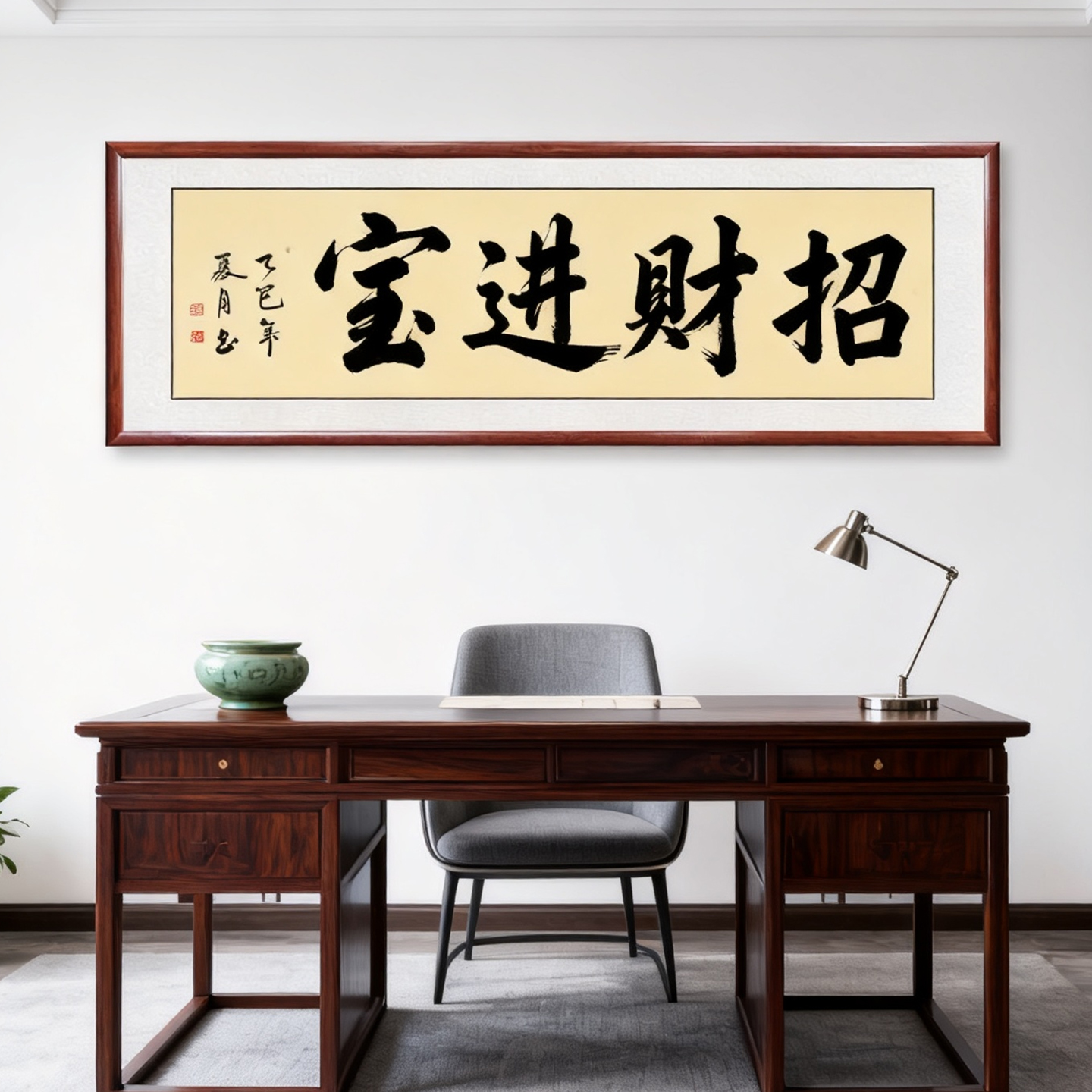 招财进宝手写书法字画真迹装裱书房办公室装饰画中式带框成品定制