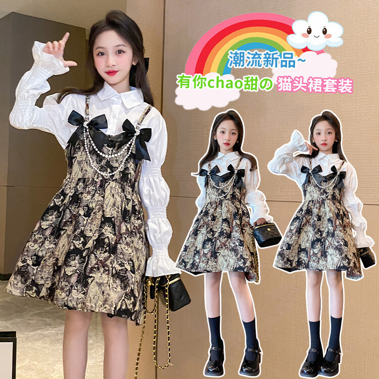 女童连衣裙春装套装2026新款女大童洋气洛丽塔礼服儿童生日公主裙