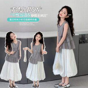 女童夏装无袖套装裙子2026新款中大童女孩洋气时髦儿童夏季连衣裙