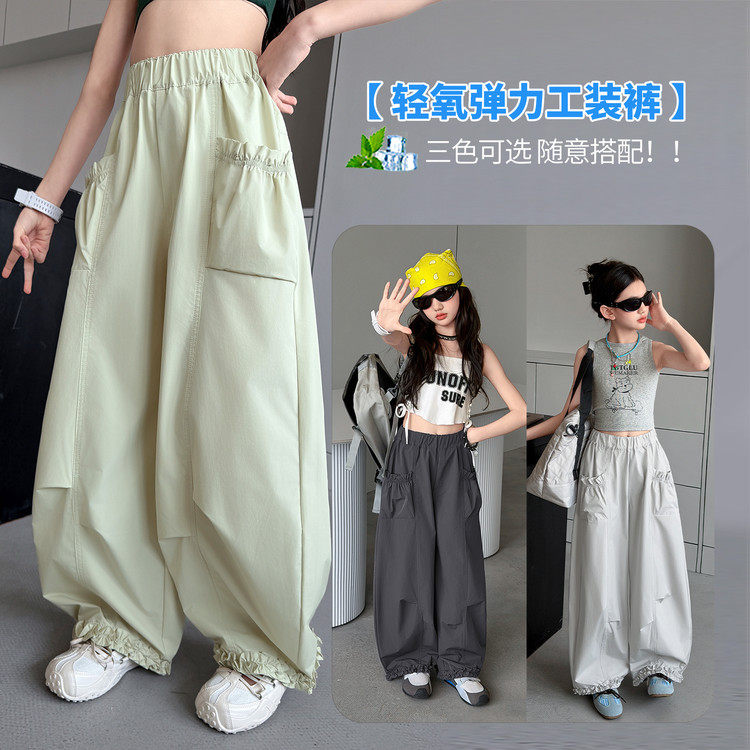 女童工装裤夏季2026新款儿童大童女孩洋气夏装裤子薄款阔腿裤长裤
