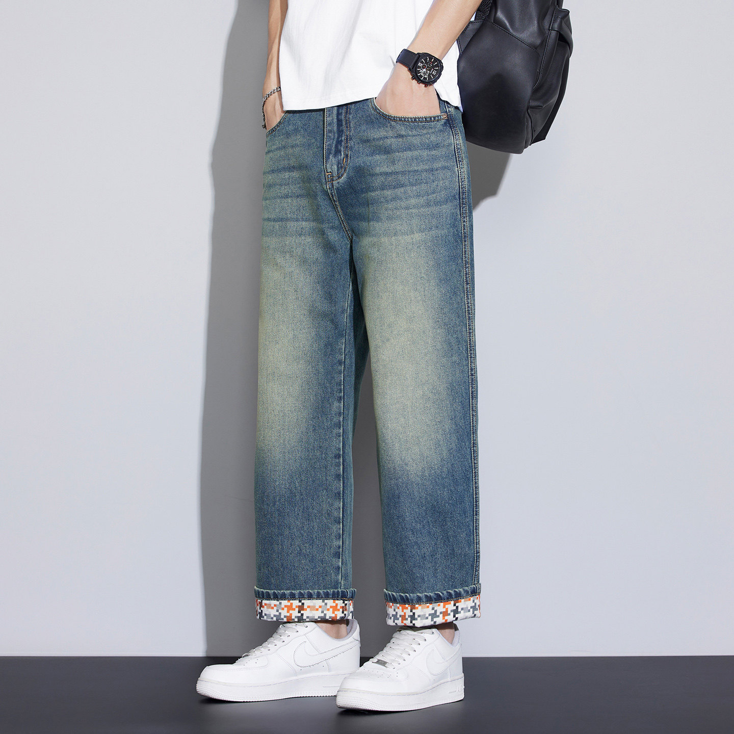 九分牛仔裤男士2026春季新款水洗宽松直筒美式复古潮牌休闲长裤子