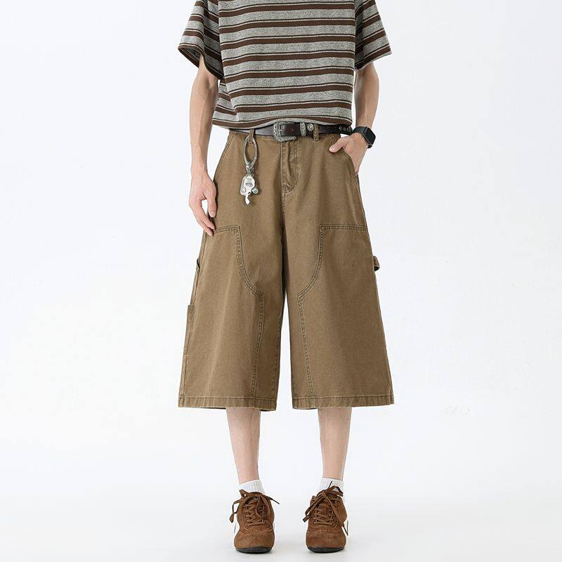 纯棉短裤男士2026夏季薄款运动宽松直筒美式痞帅七分休闲裤子男款