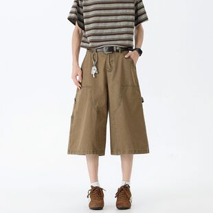 纯棉短裤男士2026夏季薄款运动宽松直筒美式痞帅七分休闲裤子男款