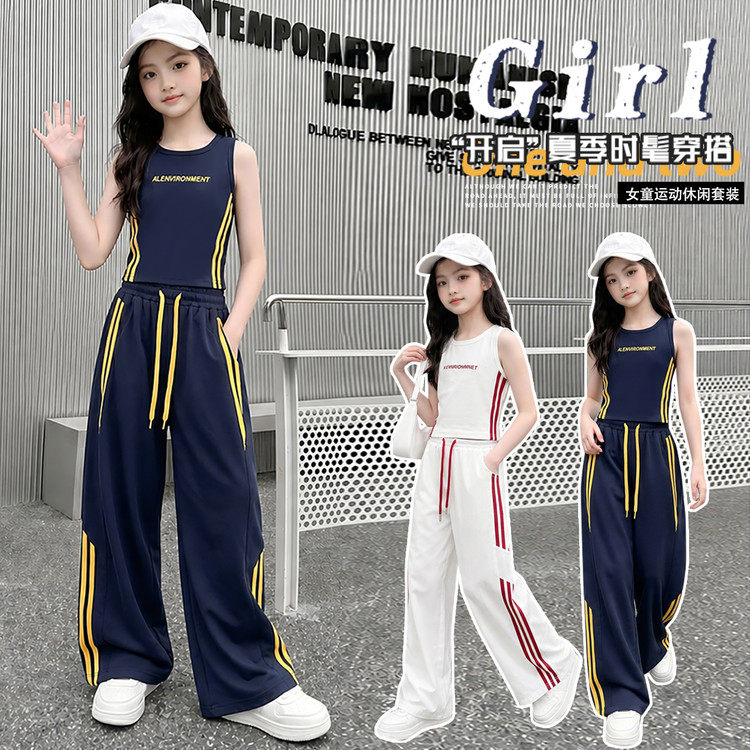 美式炸街运动服套装女夏季学生韩版宽松显瘦短袖阔腿裤休闲两件套