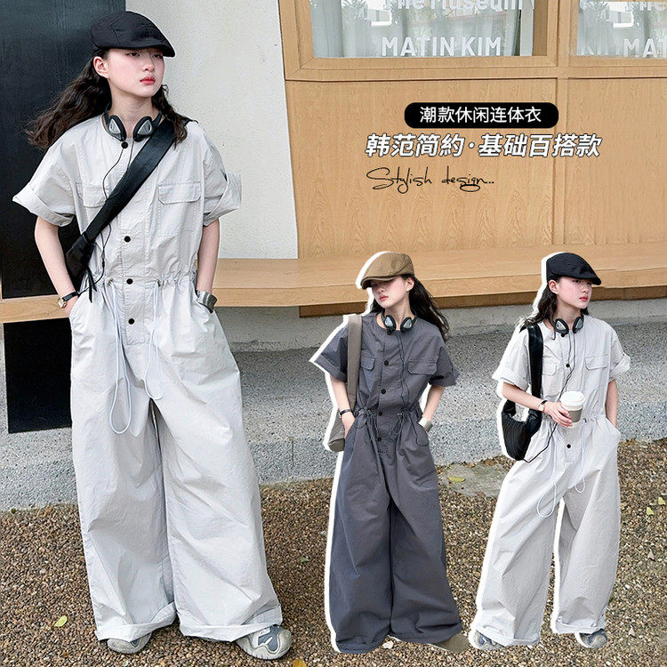 女童连体裤2026夏季新款韩版洋气大儿童背带裤黑色阔腿拖地裤子潮