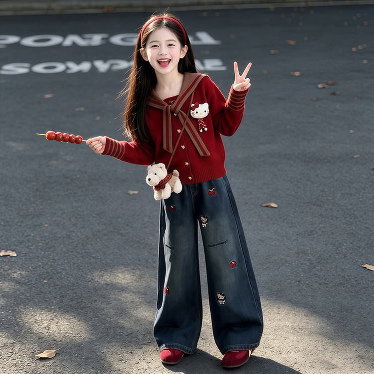 女童套装秋装2026新款儿童针织开衫外套女大童春秋洋气穿搭一整套