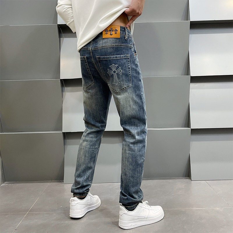 2026年春季新款蓝色高端印花牛仔裤男士春款宽松直筒裤休闲长裤
