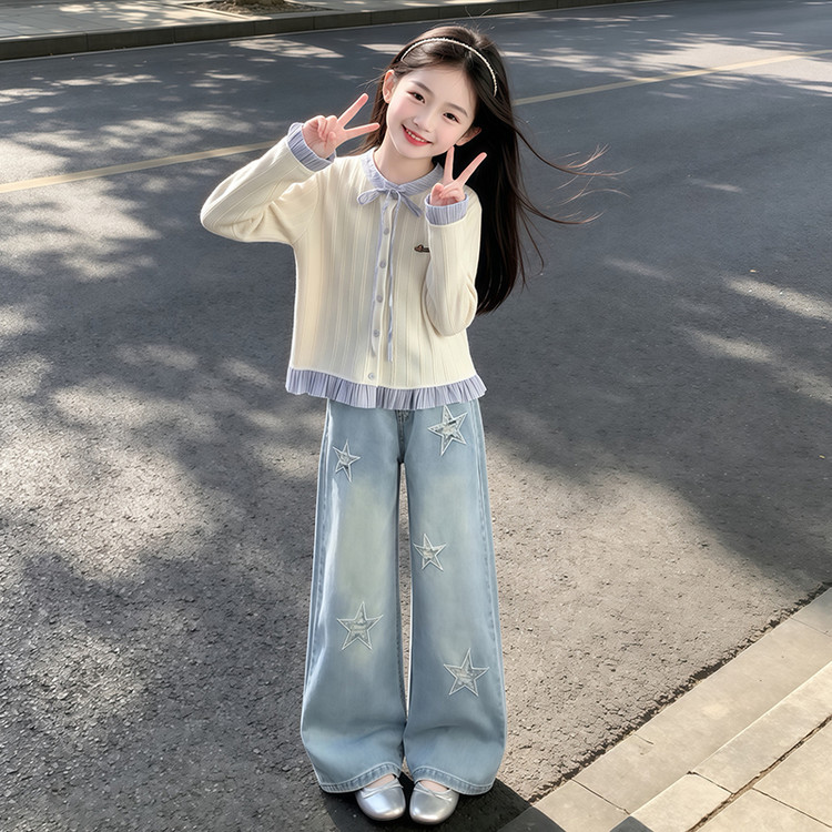 女童套装2026新款春秋款女大童洋气上衣秋季儿童宽松牛仔裤两件套