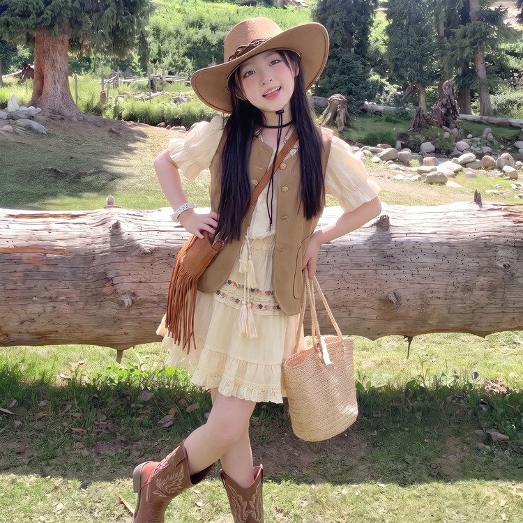 女童洋气夏装2026新款中大童女孩新疆旅游穿搭夏季民族风马甲套装