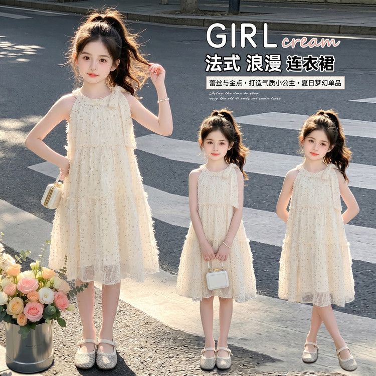 女童无袖波点连衣裙夏季新款中大童洋气韩版蛋糕裙公主裙女孩裙子