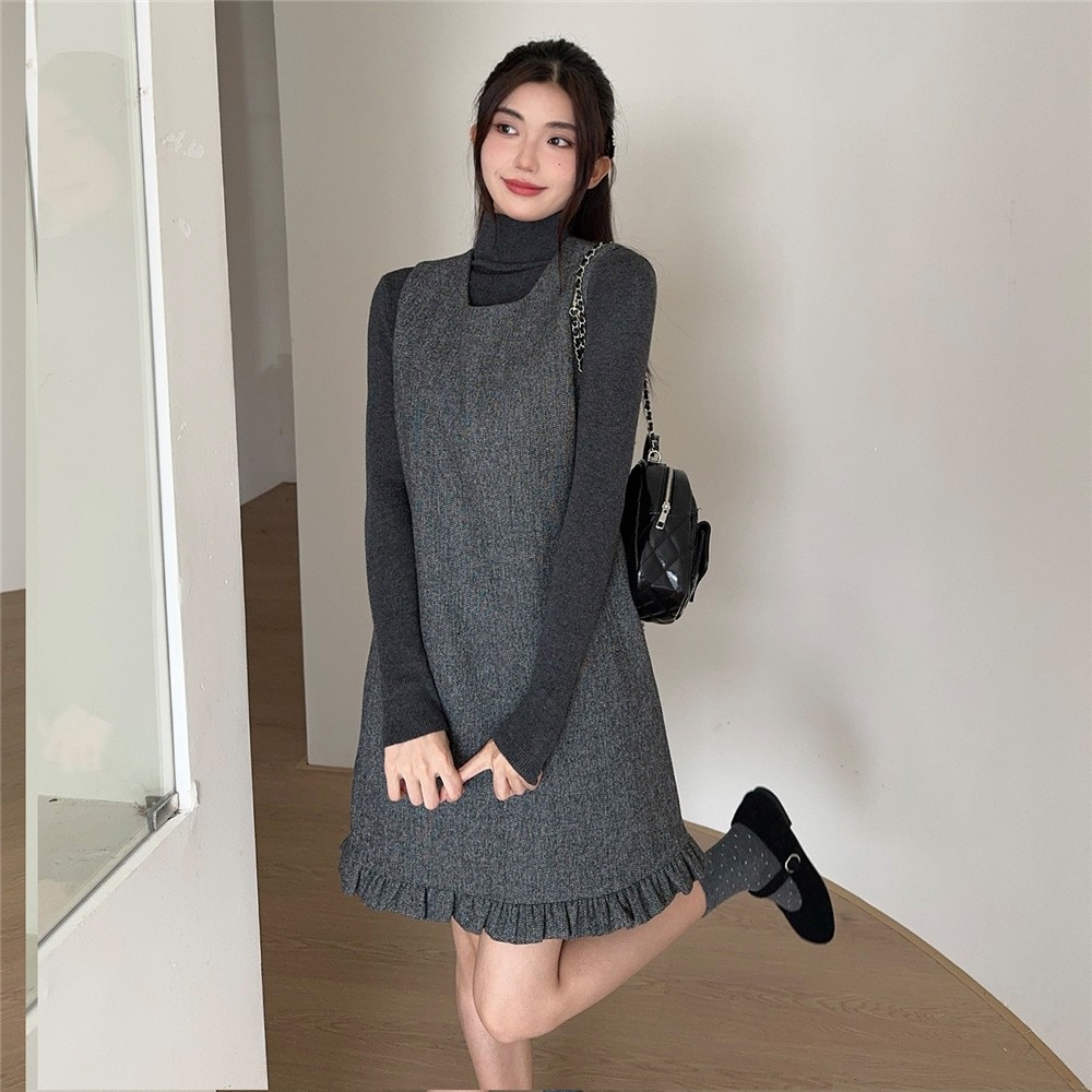 灰色毛呢背心连衣裙女秋季202连衣裙