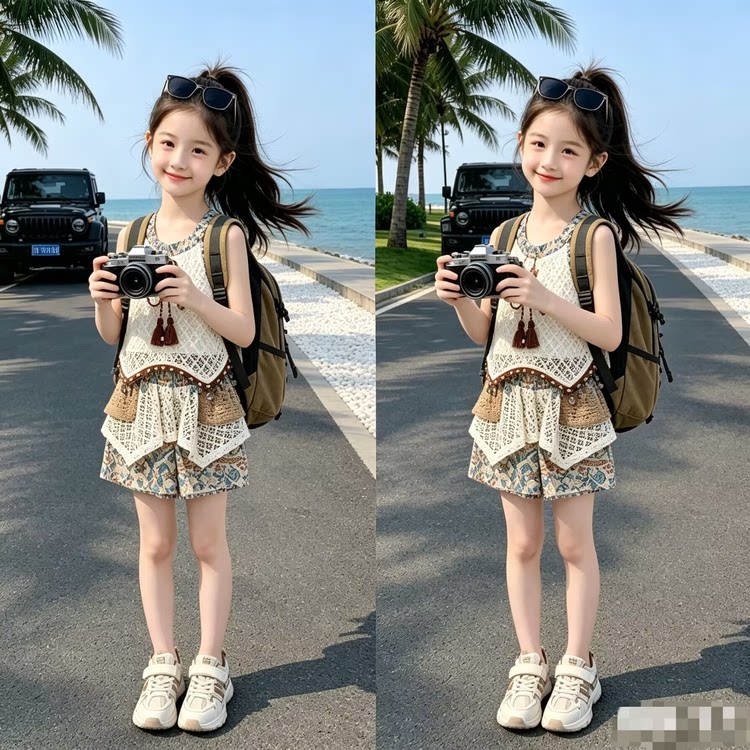 女童夏季波西米亚套装2026新款无袖上衣夏装不规则半身裙二件套潮