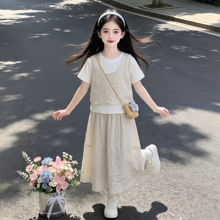 女童夏装套装儿童女孩巨好看凉感三件套中大童薄款洋气韩系穿搭潮