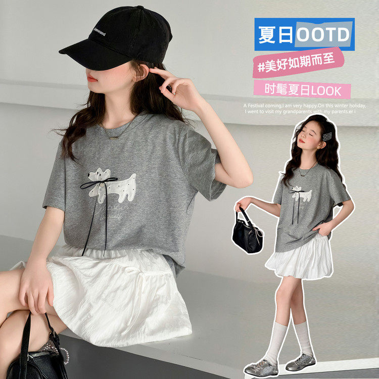 女童短袖T恤套装夏装2026新款洋气儿童圆领上衣夏季女孩韩版短裙