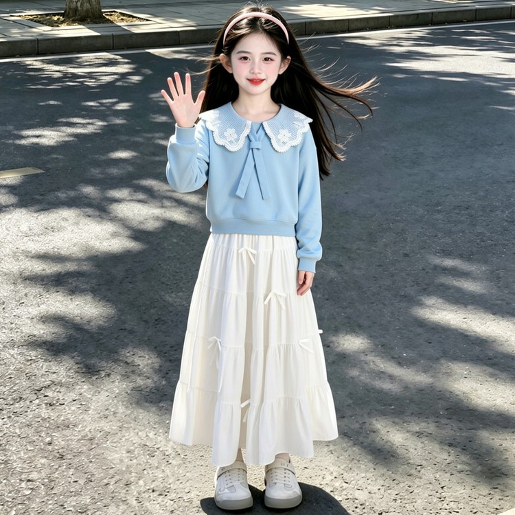 女童秋装套装2026新款儿童女孩洋气休闲花边卫衣半身裙两件套春秋