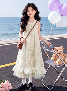 女童连衣裙夏2026新款蕾丝刺绣公主裙子儿童夏装轻奢生日礼服长裙