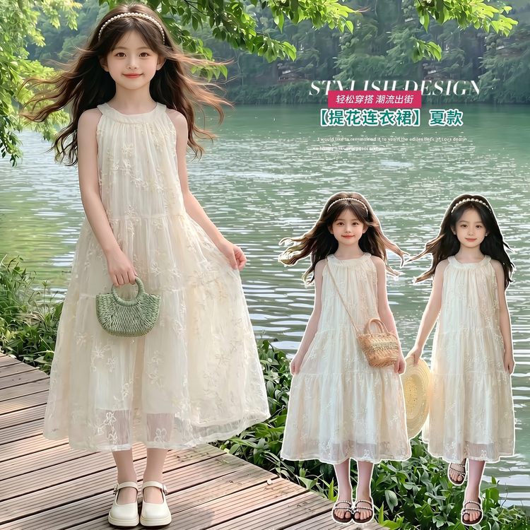 女童夏季绝美连衣裙2026新款儿童巨好看白色挂脖裙女孩夏沙滩裙子