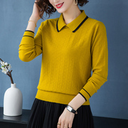 2021 early autumn new style pullover short loose autumn small lapel sweater bottoming shirt doll collar sweater blouse