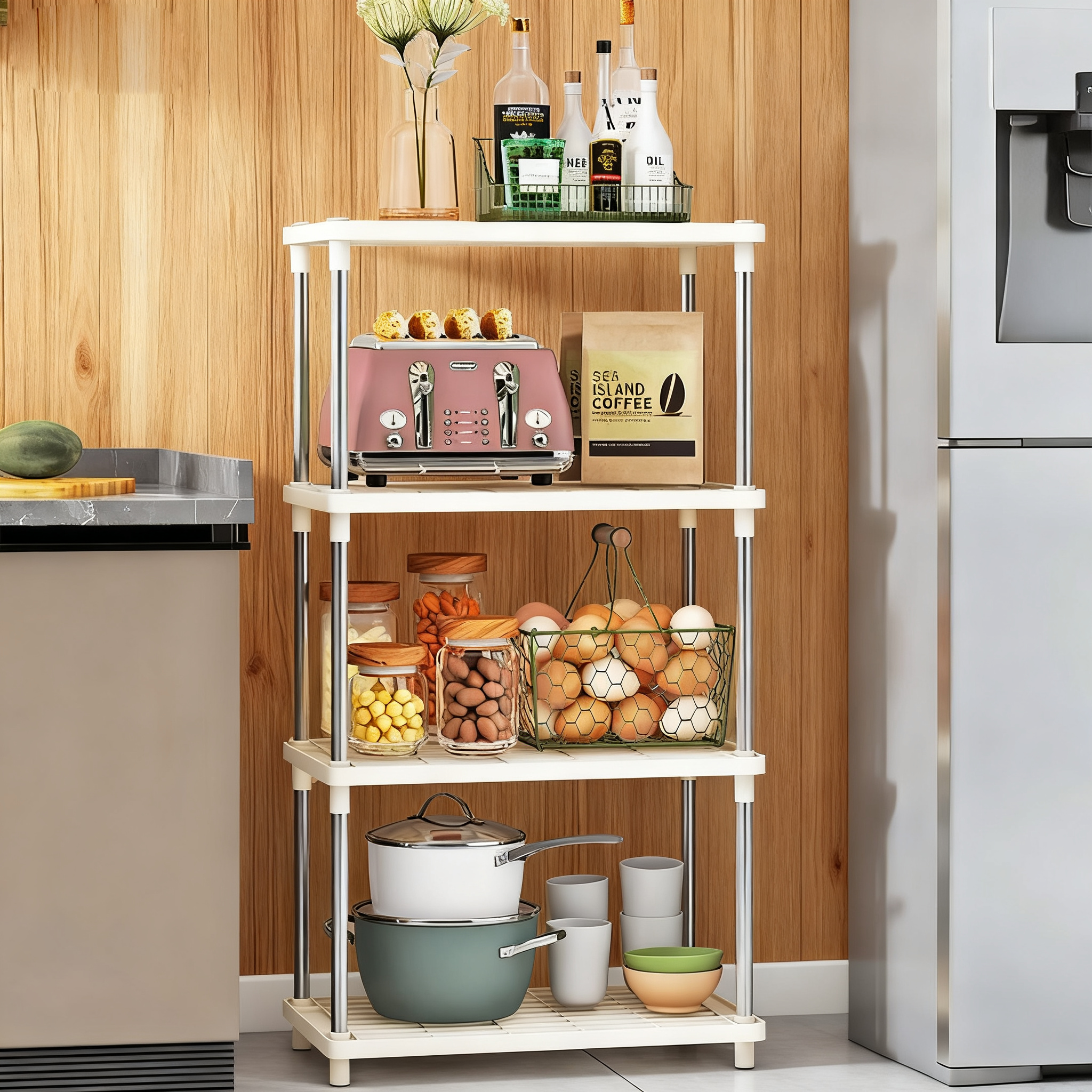 简易置物架厨房浴室卫生间客厅储物架落地多层零食收纳架子多用途,住宅家具,搁板/置物架/家用陈列架,淘宝优惠券,粉丝福利购,淘宝优惠卷