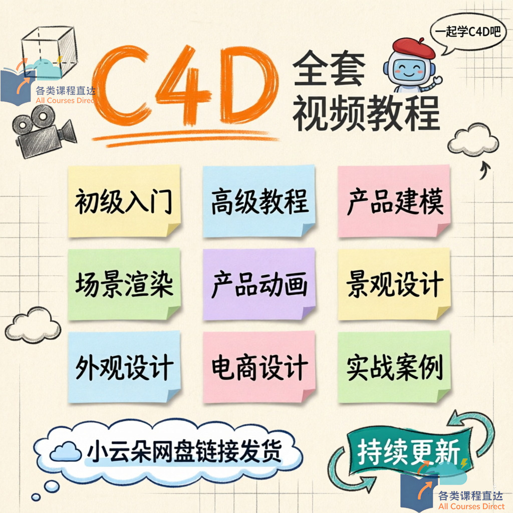 C4D电商建模OC渲染教程2025版3D动画产品设计素材零基础自学全套