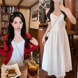 分开拍 初恋白月光小白裙刺绣长裙花边吊带裙针织衫 安璃 白日梦境