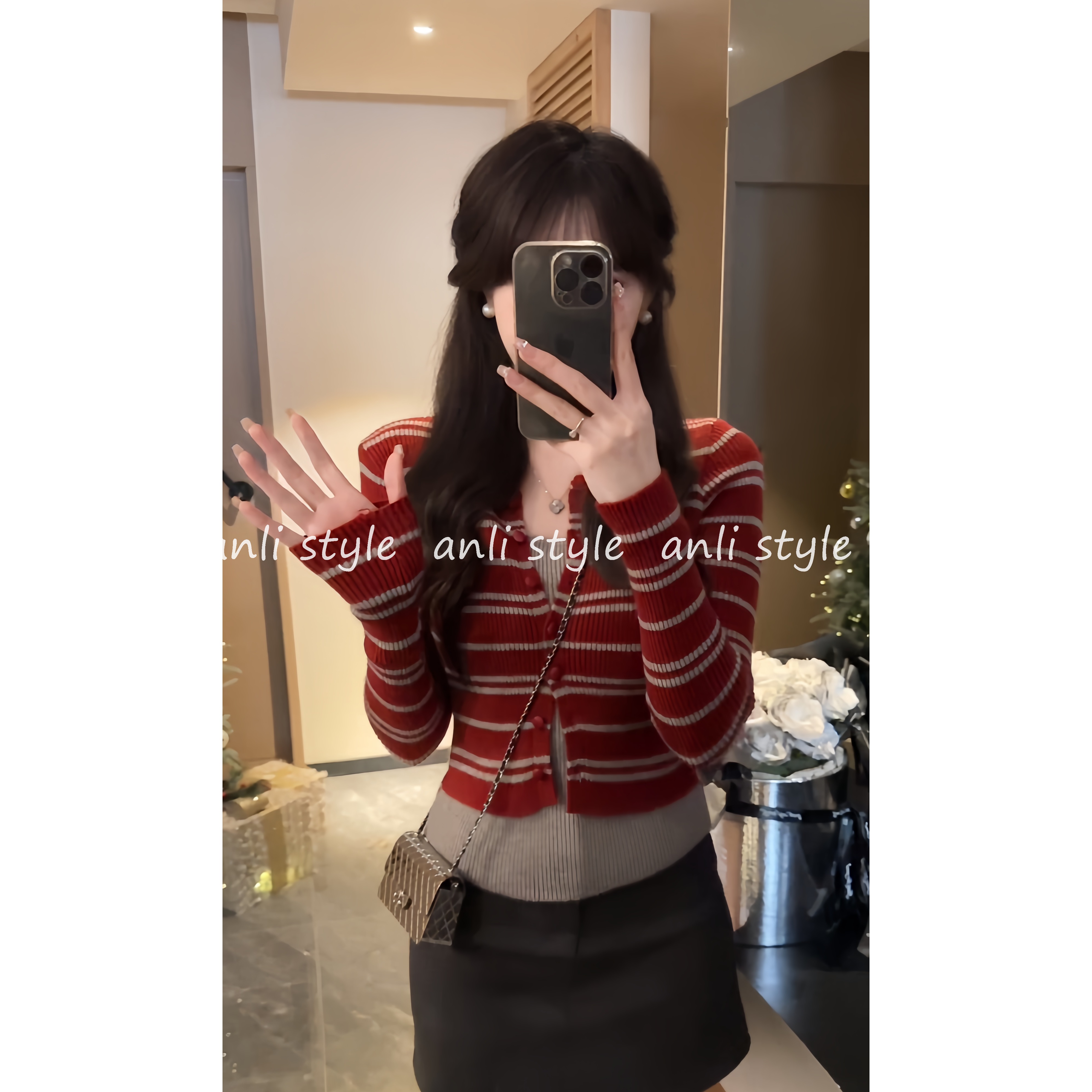 安璃 秋冬季新款时髦洋气百搭显瘦撞色假两件针织衫打底毛衣女潮