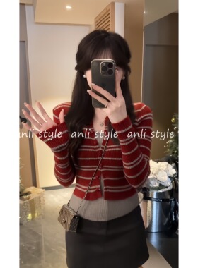 安璃 秋冬季新款时髦洋气百搭显瘦撞色假两件针织衫打底毛衣女潮