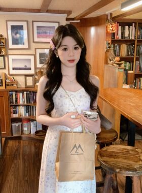 安璃 浪漫紫色碎花氛围感初恋小清新晕染花边领吊带裙打揽连衣裙