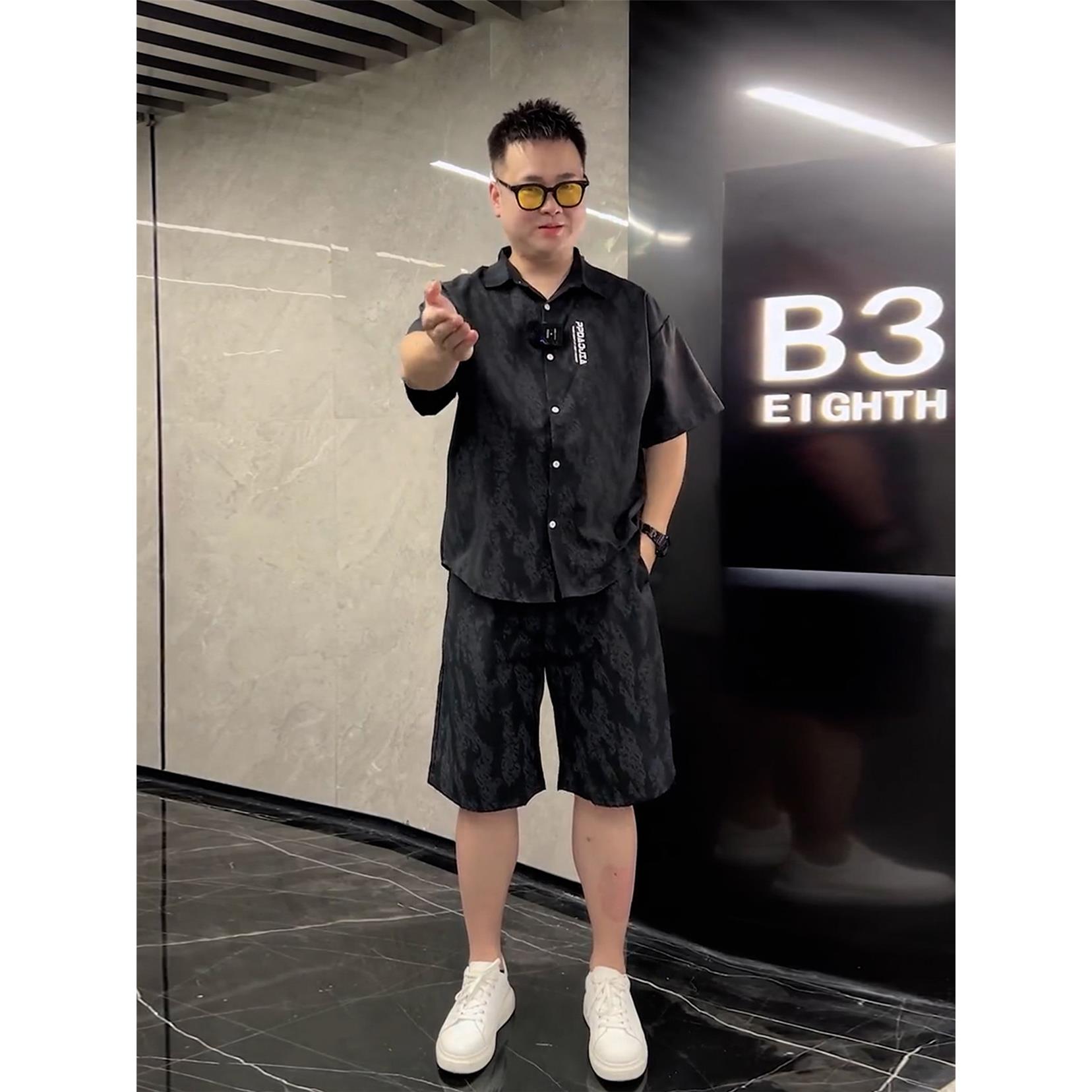 冰丝短袖短裤套装男士夏