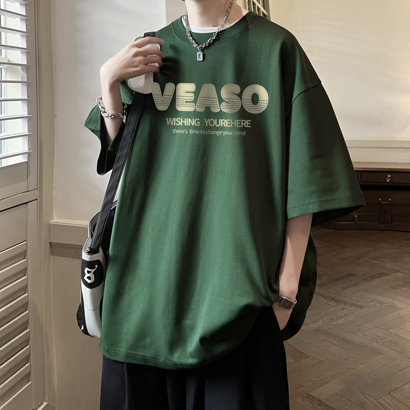 英文重磅短袖T恤男款夏季