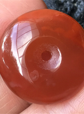 22.52毫米天然柿子红玫红火焰纹南红玛瑙平安扣吊坠项坠