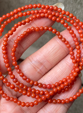 3mm天然川料南红玛瑙柿子红火焰纹手串 圆珠手链小米珠