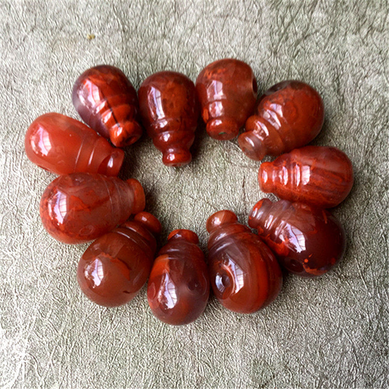 四川凉山 南红玛瑙柿子红火焰纹连体三通 天然配件佛头23