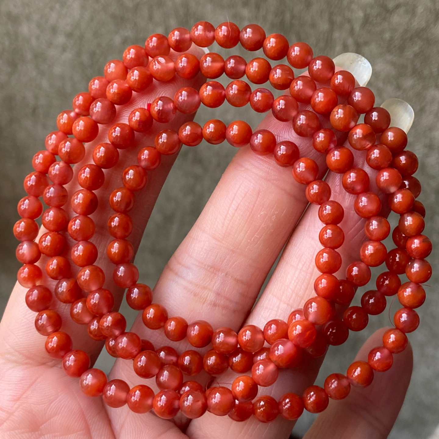 4.4毫米天然南红玛瑙九口火焰红手串diy玫瑰红多圈手链
