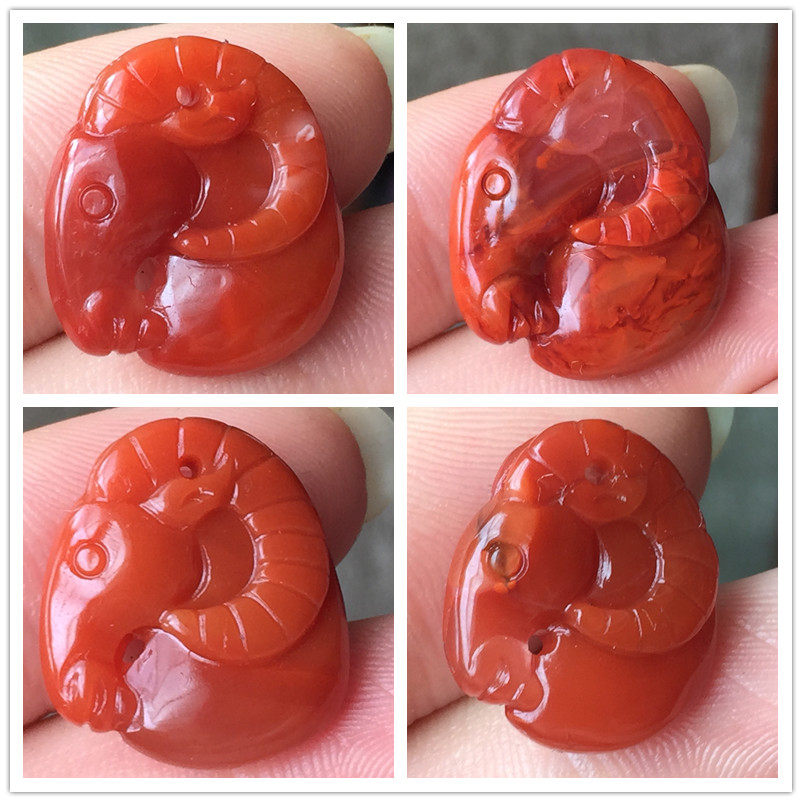 天然川料南红玛瑙吊坠柿子红火焰纹生肖羊挂件项坠564