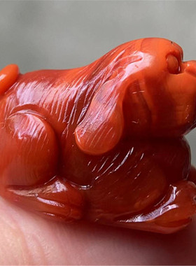 天然川料 柿子红火焰纹 南红玛瑙立体小狗吊坠十二生肖雕刻项坠